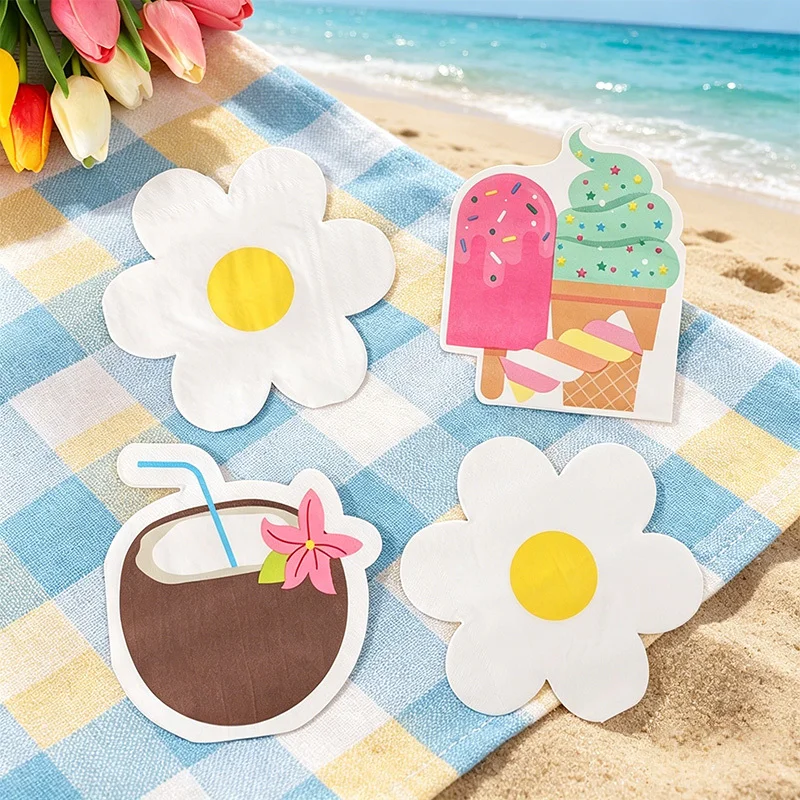 20Pcs Sweet Ice Cream Theme Paper Napkins Ballerina Disposable Tissues for Summer Beach Birthday Baby Shower Wedding Party Decor
