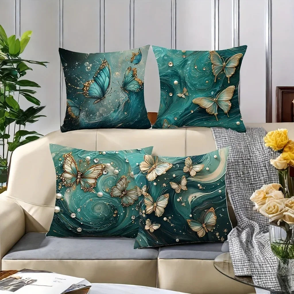 

Marble butterfly decorative pillowcase, ultra-soft polyester material living room sofa backrest car pillowcase home decoration