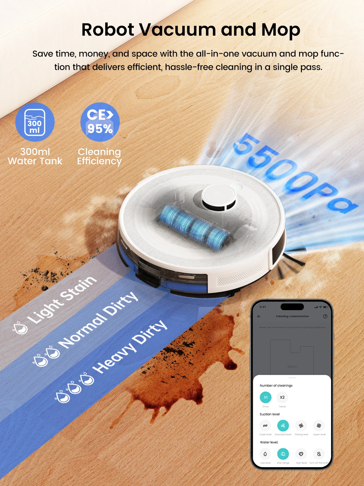Robot Vacuum Cleaner Lefant M2 Pro dengan Fungsi Mengepel, Pengosongan Otomatis, 6000Pa, Navigasi Laser DTOF, Penghindaran Rintangan PSD, Kontrol Wi-fi/Alexa