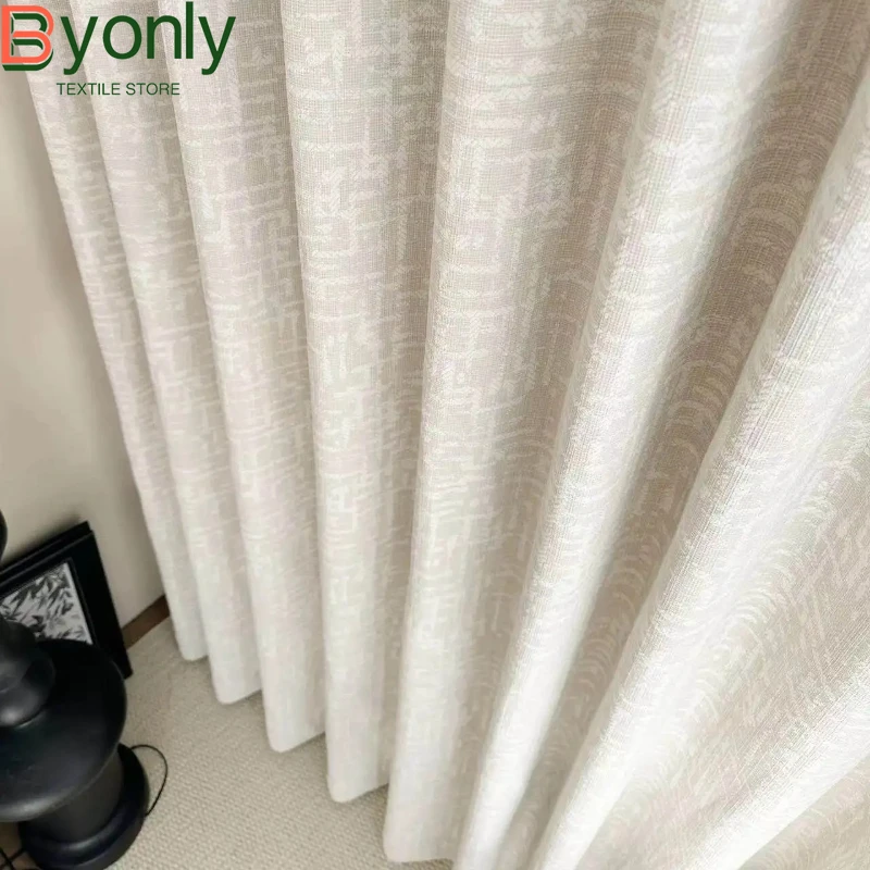 

Butter Jacquard Lace Splicing Curtains for Living Room Bedroom Partition Curtain Door Curtain Customized Finished French Window