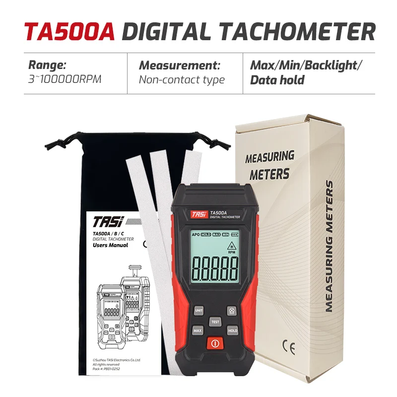 TASI TA500A/B/C Tachometer Contact&Non-contact Digital Tachometer Laser Photo Tachometer High Accuracy Max 100000 RPM Tachometer