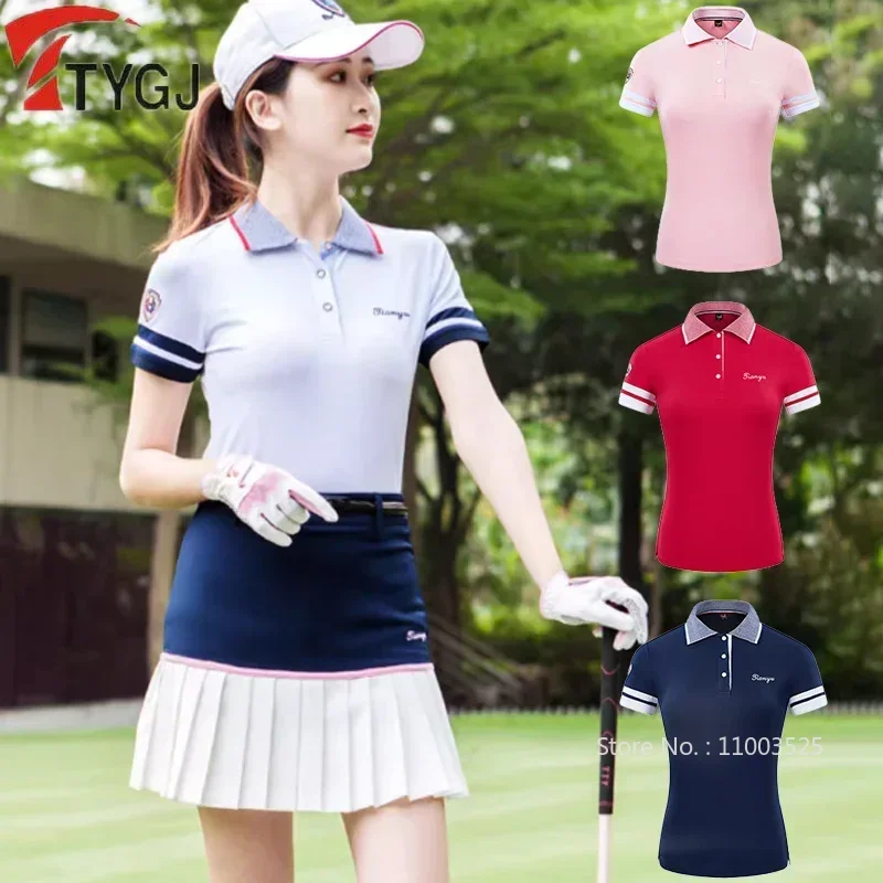 Ttygj Golf Shirt Women's Summer Short Sleeve Turn Down Collar Polo Shirts Ladies Breathable Casual Golf Tops Slim Sportswear