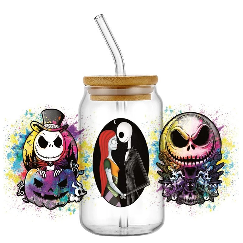 Jack Sally Libbey design transfer Stickers 16oz UV DTF Cup Wrap Beer Glass Can DIY Sticker Selfadhesive Washable home decoration