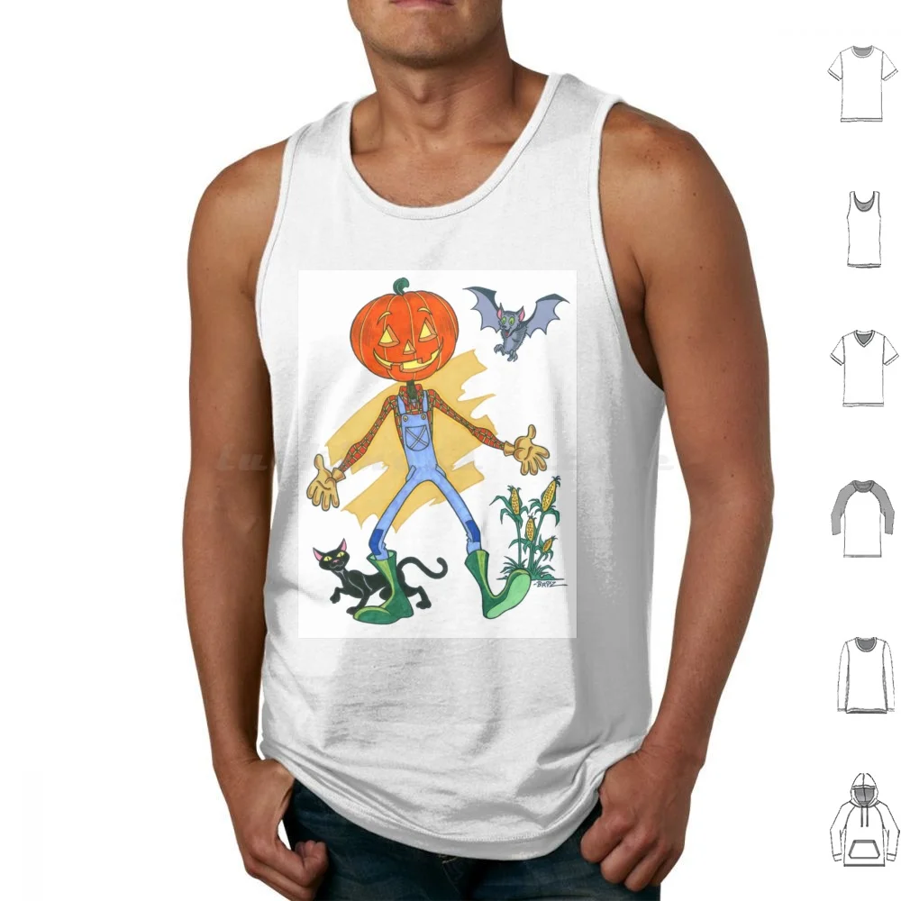 Pumpkin Scarecrow Pal Tank Tops Vest Sleeveless Halloween Spooky Pumpkin Scarecrow Cartoon Jack O Lantern