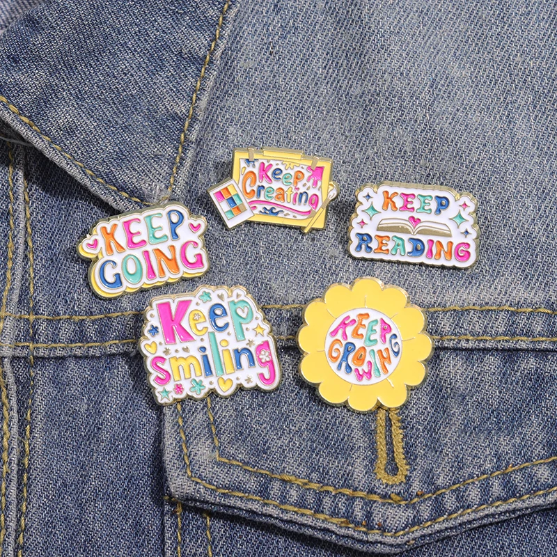 Rainbow Palette Art Board Enamel Pins Keep Smiling Keep Reading Keep Creating Brooch Lapel Badges Funny Jewelry Gift For Friends