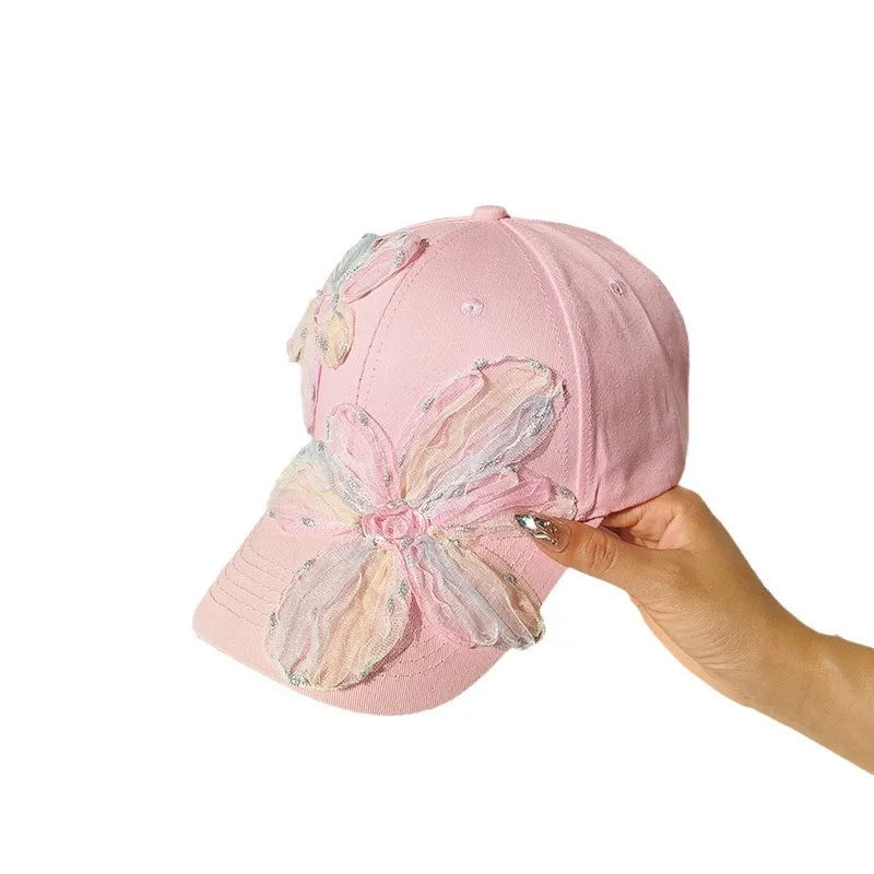 Original Design Mesh Lace Flower Baseball Cap Cute Pink Blue Fabric Casquette Summer Sun Visors Sports Travel Outdoor Sombreros