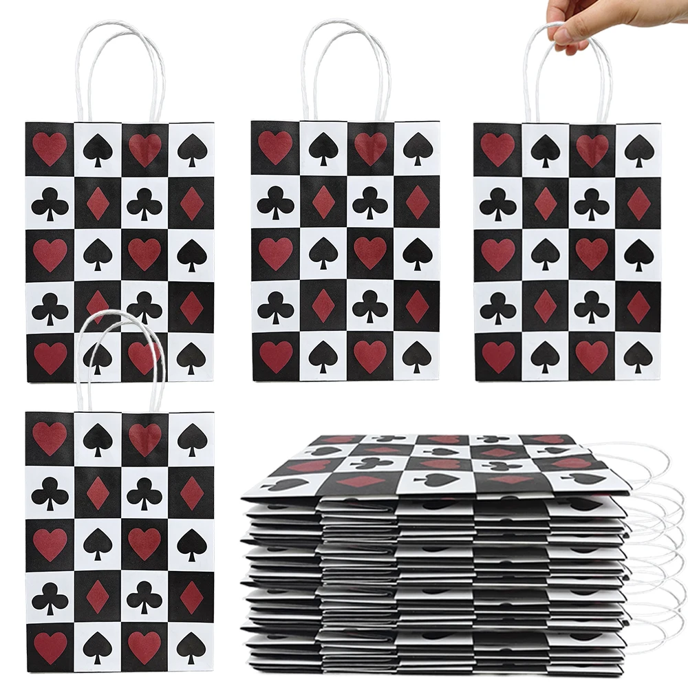 10/20/30/60pcs Poker Card Pattern Paper Bag Handbag Candy Biscuit Gift Bag Adult Casino Theme Birthday Party Decorations