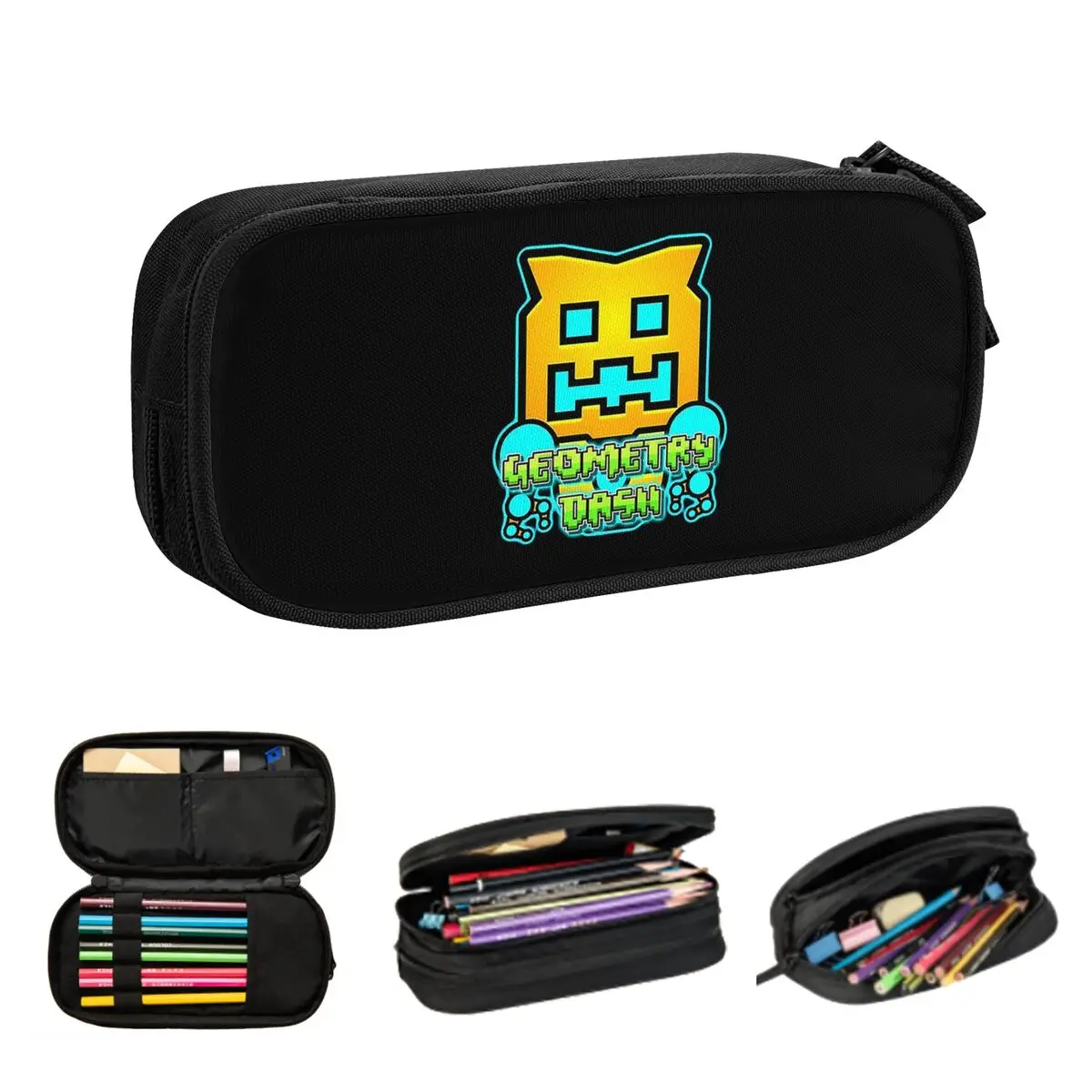 Video Game Geometry Dash Pencil Cases for Students School Pen Box Pencil Bag Large Capacity Pencil Pouch