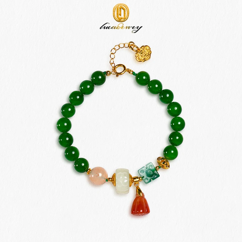 

National Style Natural Hetian Female Pure Silver Nanhong Jade Bracelet Transport Handpiece Mom