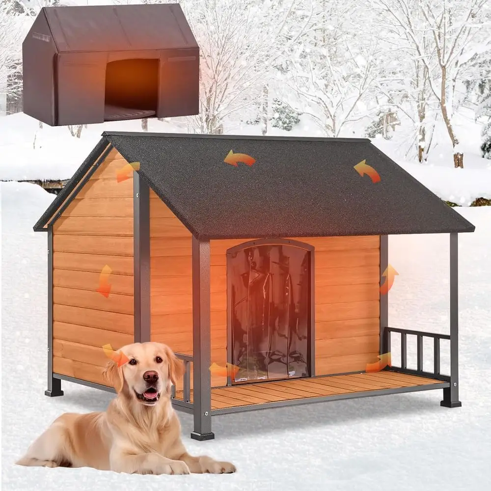 

Большой изолированный уличный домик для собак с грелками для зимы — устойчивый к атмосферным воздействиям и жеванию