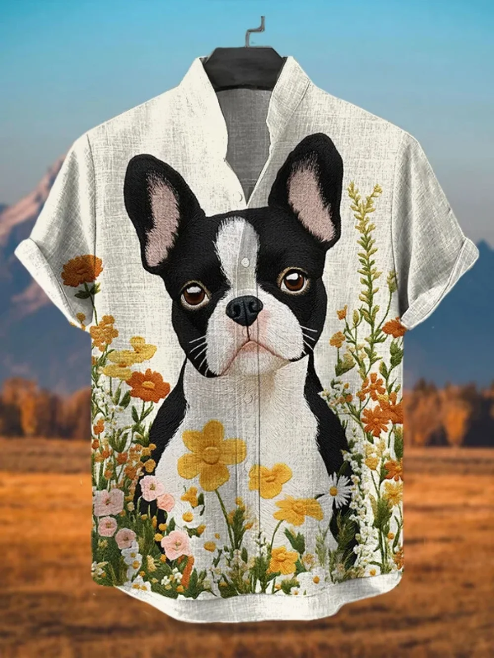 الإبداعية أرنب المحارب طباعة قصيرة الأكمام قميص الوقوف طوق عارضة هاواي عطلة الشاطئ الكتان المألوف الرجال أعلى #2