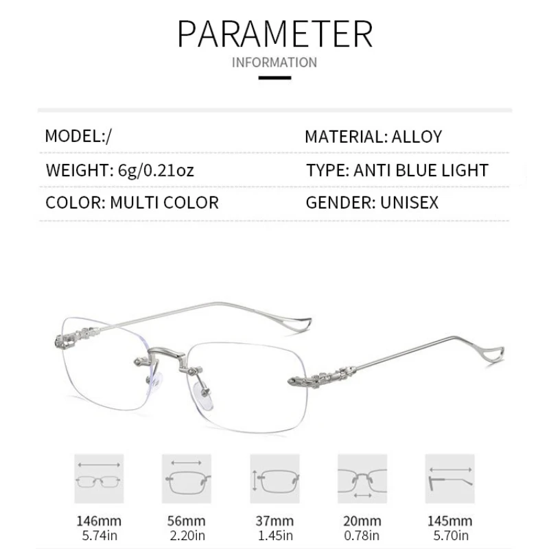 مربع بدون شفة النظارات النساء الرجال الضوء الأزرق حجب النظارات مصمم الرجعية الظل نظارات UV400 نظارات الكمبيوتر الفضية
