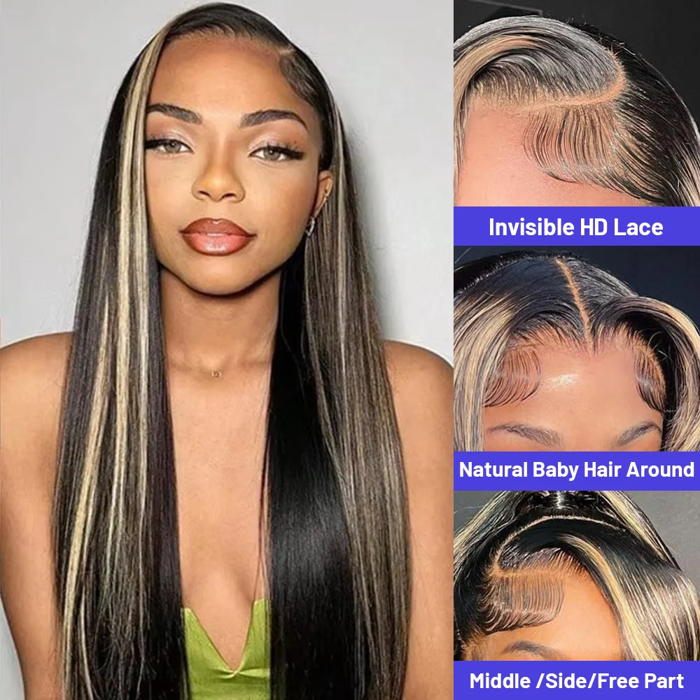 250 الكثافة 13x6 HD الدانتيل الباروكة الأمامية 1B/27 تسليط الضوء على العظام مستقيم البرازيلي الملونة خصلات الشعر المستعار الإنسان على التخليص بيع للمرأة #4