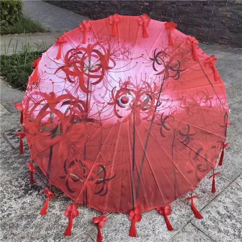 82cm Silk Cloth Women Umbrella Japanese Cherry Blossoms Tassel petal umbrella Chinese Style Oil Paper Umbrella