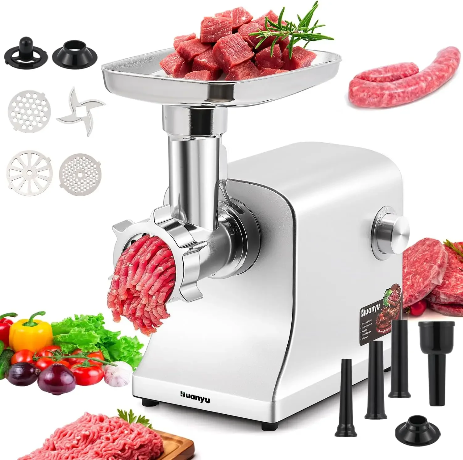 Meat Grinder Electric 2800W Max Meat Mincer with Stainless Steel 2 Blades&3 Plates, 3 Sausage Stuffers, Kubbe Kits Heavy Duty Fo