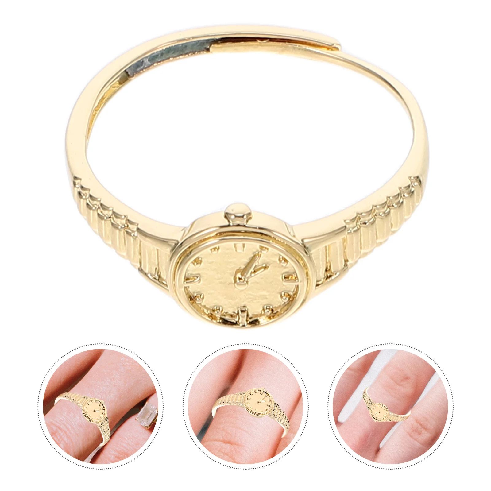 

Adjustable Golden Clock Watch Ring for Women Mini Finger Jewelry Open Design Vintage Style Daily Wear Watch Ring