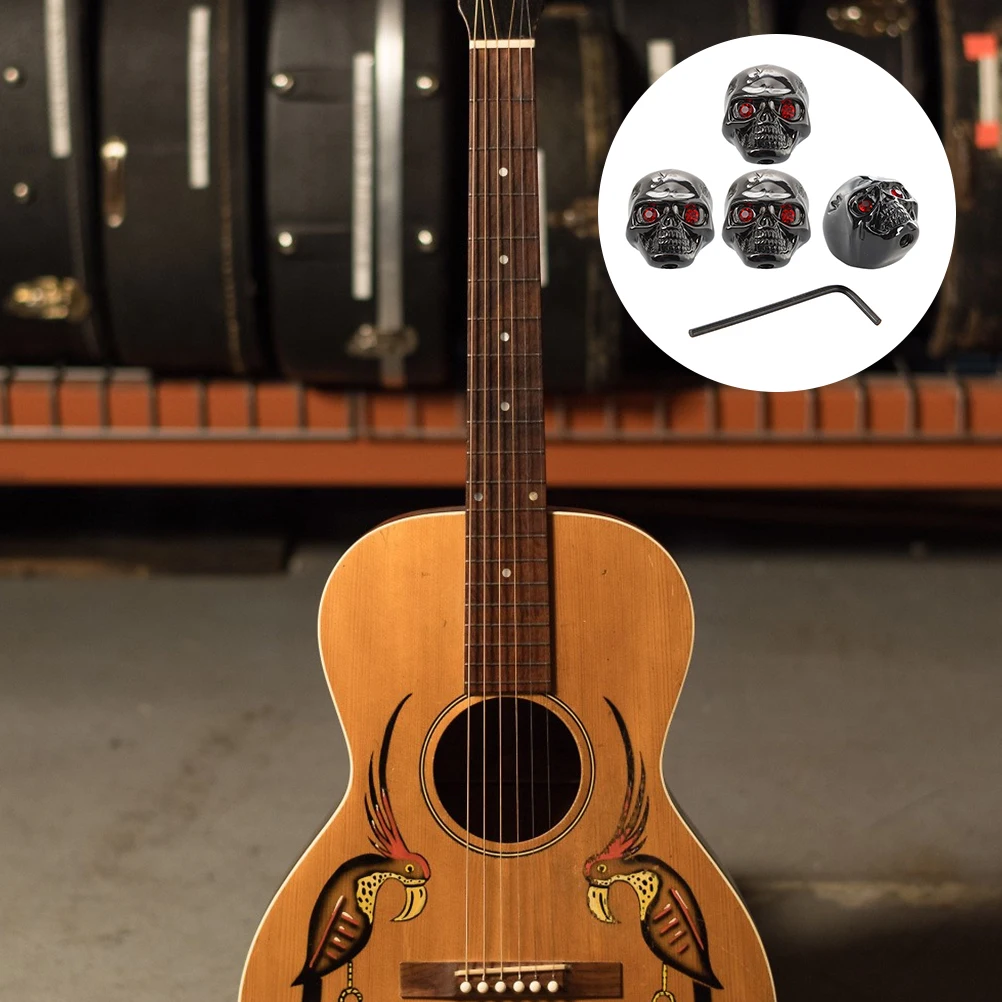 

4Pcs Metal Skull Head Guitar Knobs Tone Volume Control for Electric Guitar and Bass Replacement Tone Volume Control Knob