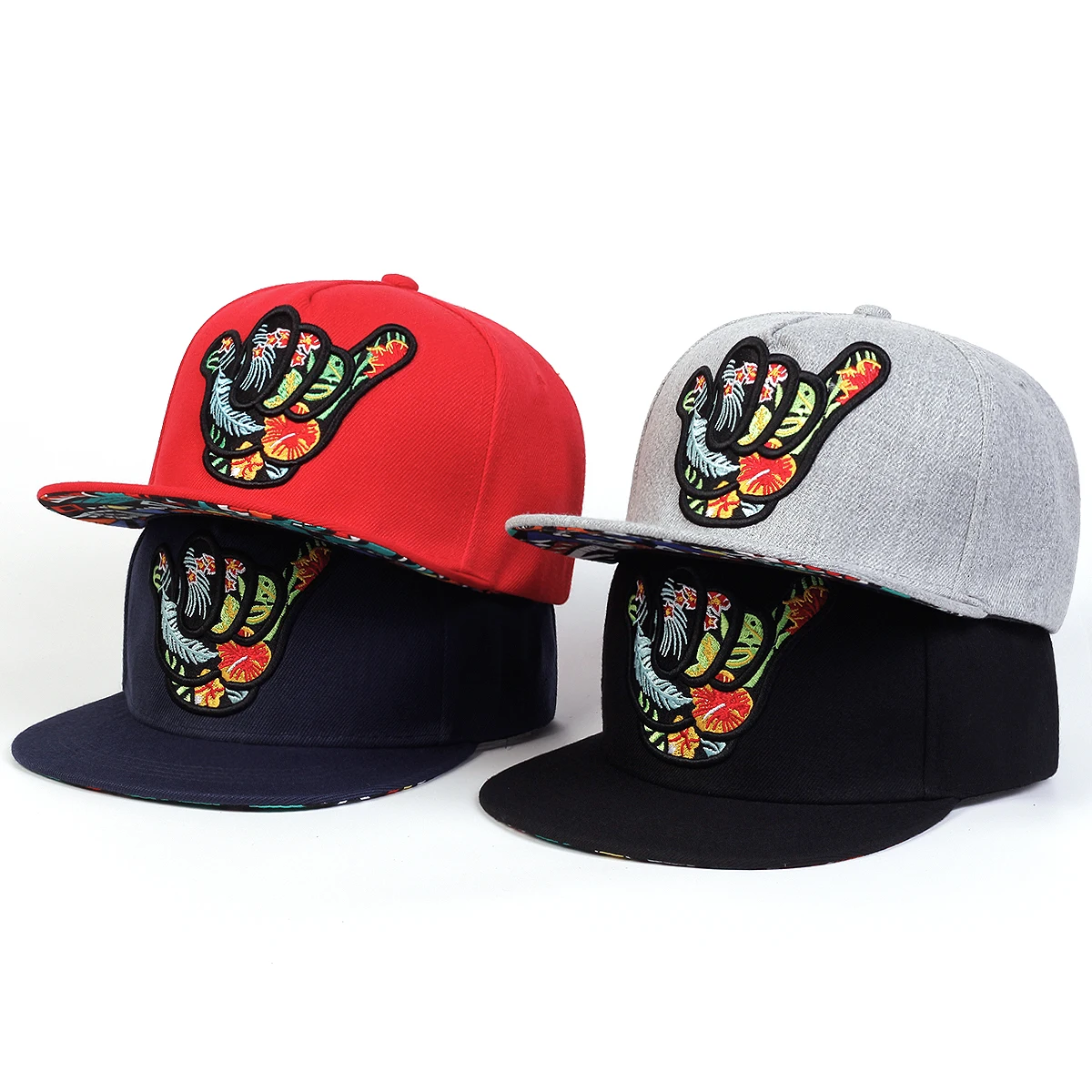 Unisex kolorowe palce haftowane czapki hip-hopowe na zewnątrz regulowane baseballówka w stylu Casual czapki kapelusz przeciwsłoneczny