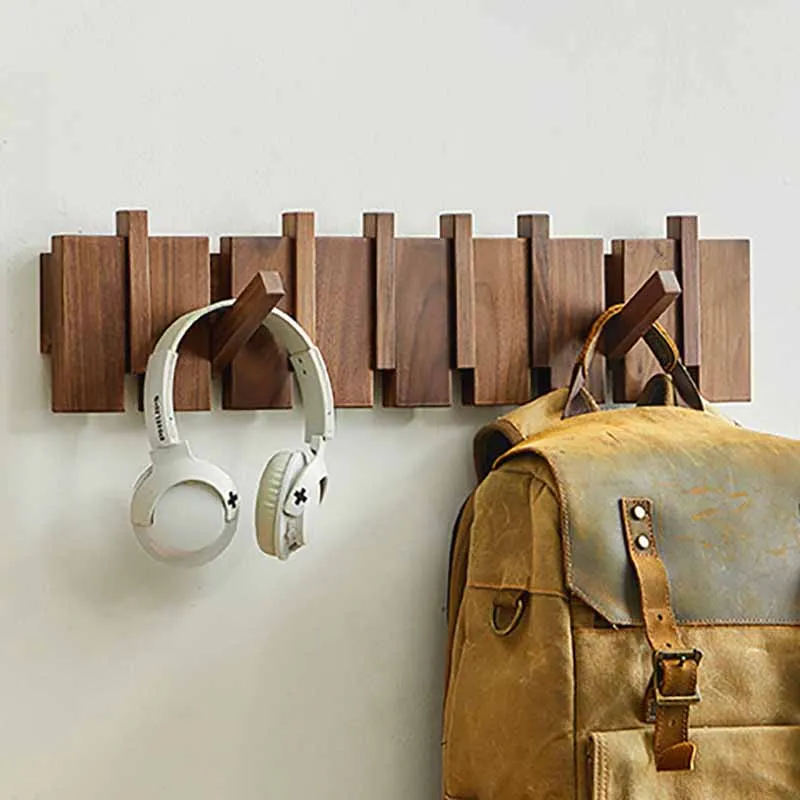 Black Walnut Wall Coat Racks Multifunctional Living Room Entrance Hall Clothes Organizer Hanger Hooks Scarf Hat Bag Storage Rack