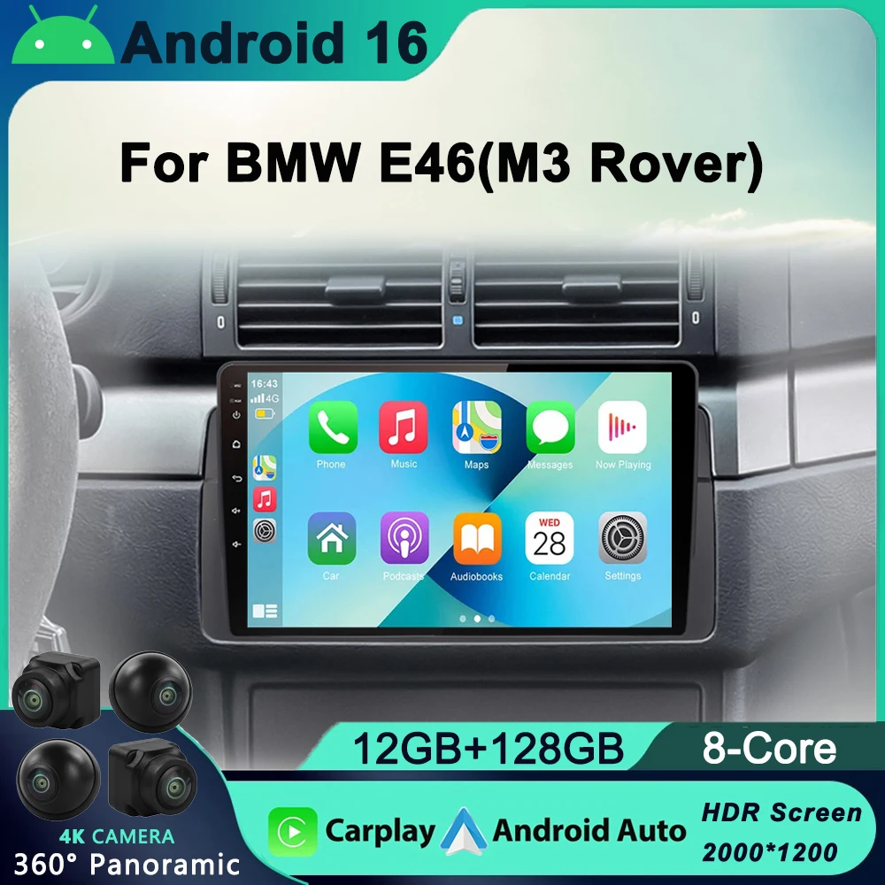 

Android 16 Car Radio CarPlay Android Auto Radio For BMW E46 M3 318/320/325/330/335 4G Car Multimedia GPS 2din autoradio
