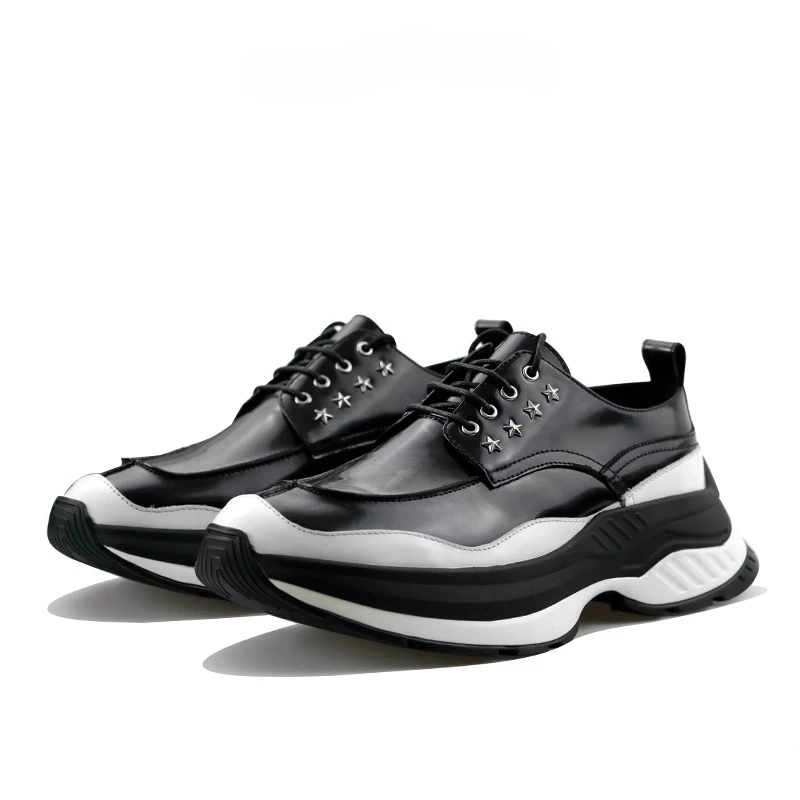 

Новый дизайн, роскошная спортивная обувь из натуральной кожи, мужская модная уличная повседневная обувь из воловьей кожи, мужская обувь дерби на толстой подошве, черный цвет