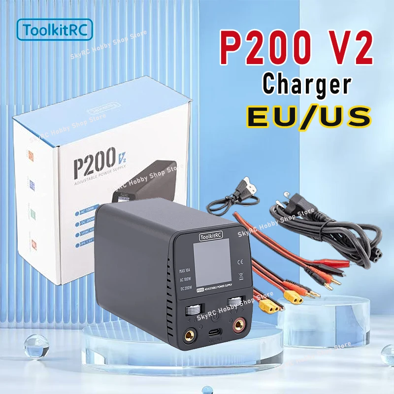 

ToolkitRC P200 V2 AC100W DC200W 65W Mini Desktop Fast Charger IPS LCD Wide-angle Display Type-C Protocol Supply USB Output
