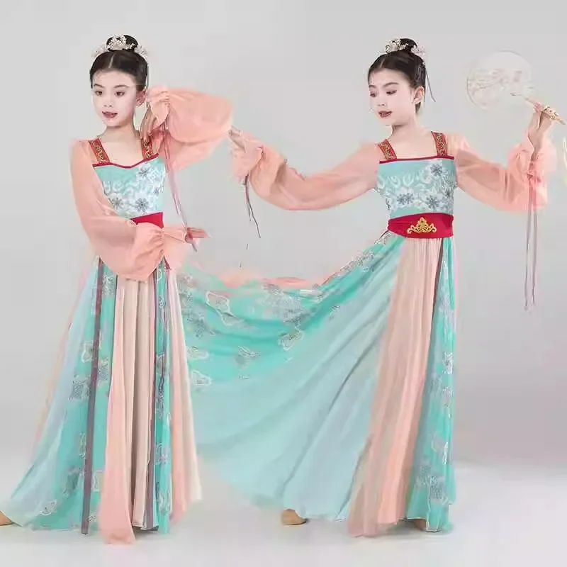 New Classical Dance Hanfu Flower Girl Tang Princess Dress Chinese Traditional  Style Clothes School Stage Performance Suit