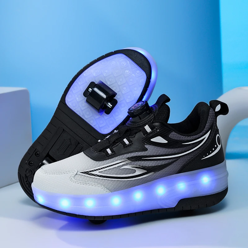 子供の変形ホイールスケートローラースケート靴 LED ライトスニーカー 2 輪カジュアル変形パルクール靴