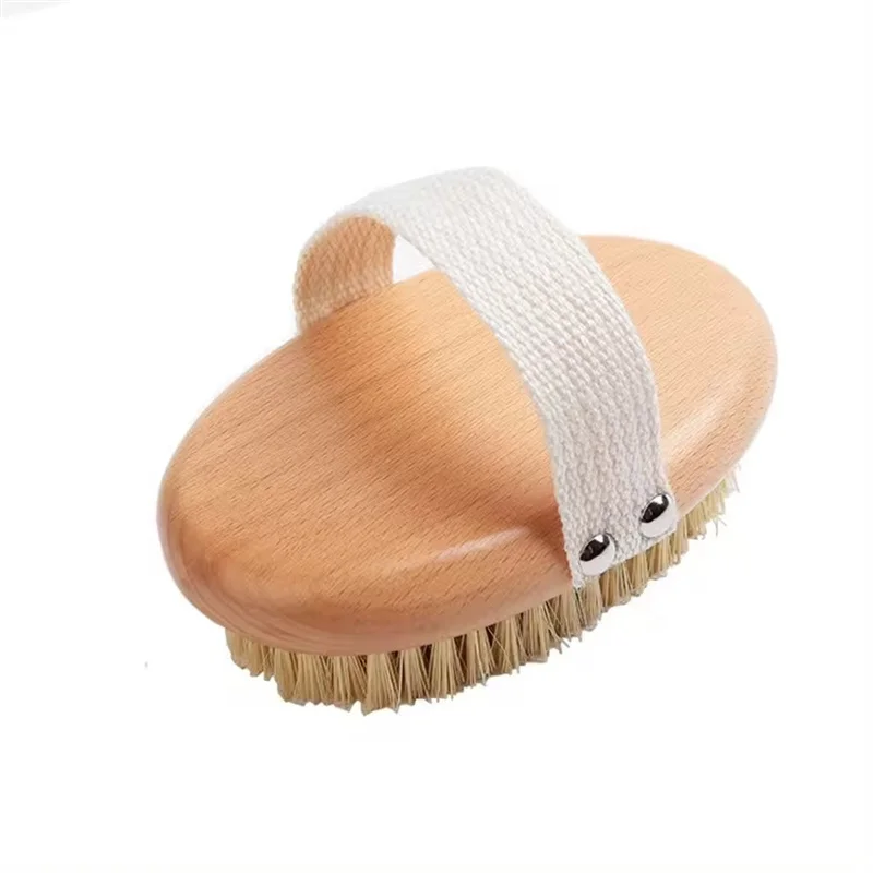 100% Natural Vegan Sisal Bristle Exfoliating Brush Bamboo Wooden Handle Shower Dry Body Skin Bath Brush support logo 1pcs