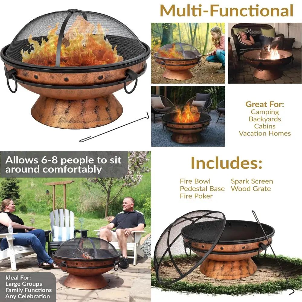 

Sunnydaze 30-Inch Large Outdoor Fire Pit - Wood Burning Fire Pit for Outside with Poker and Screen - Copper Finish - Royal Cauld