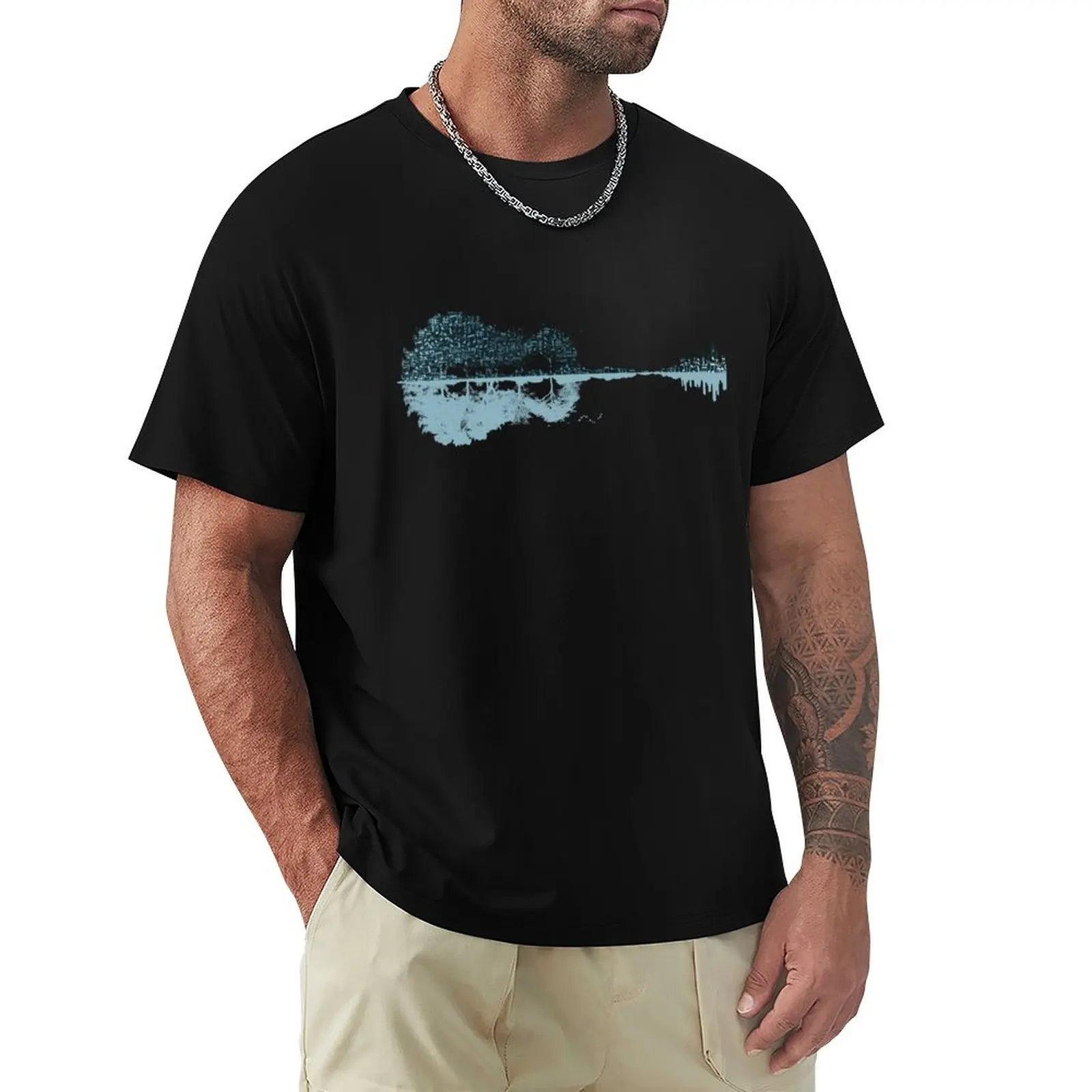 

Nature Guitar - Musical Notes - Turquoise T-Shirt Industrial Work Tee Shirt