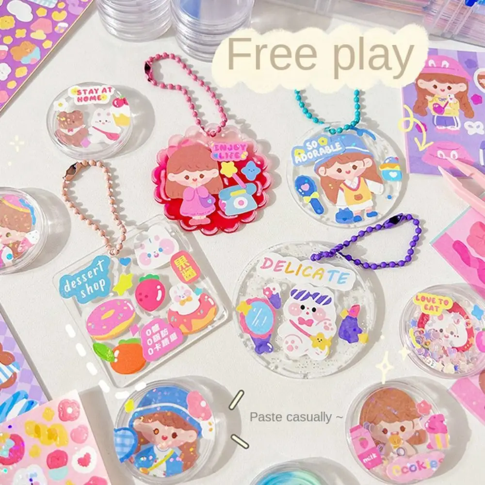 DIY Acrylic Keychain Handwork DIY Keychain Making Kit Handmade Acrylic DIY Keyring Cartoon Creative Goo Card Set Girl Gift