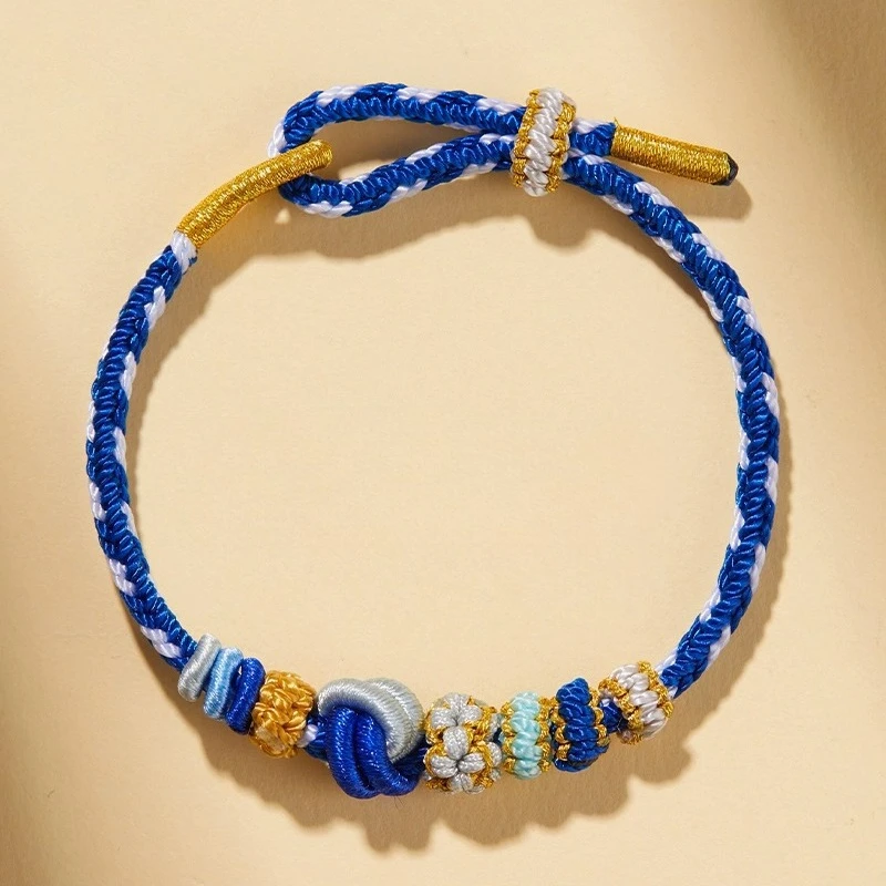 Verstellbare Pfirsichblüten-Knoten-Armbänder aus geflochtenem Seil, Halbfertiges Produkt, tragbarer Perlenanhänger, gewebtes Handseil mit Vertiefungen