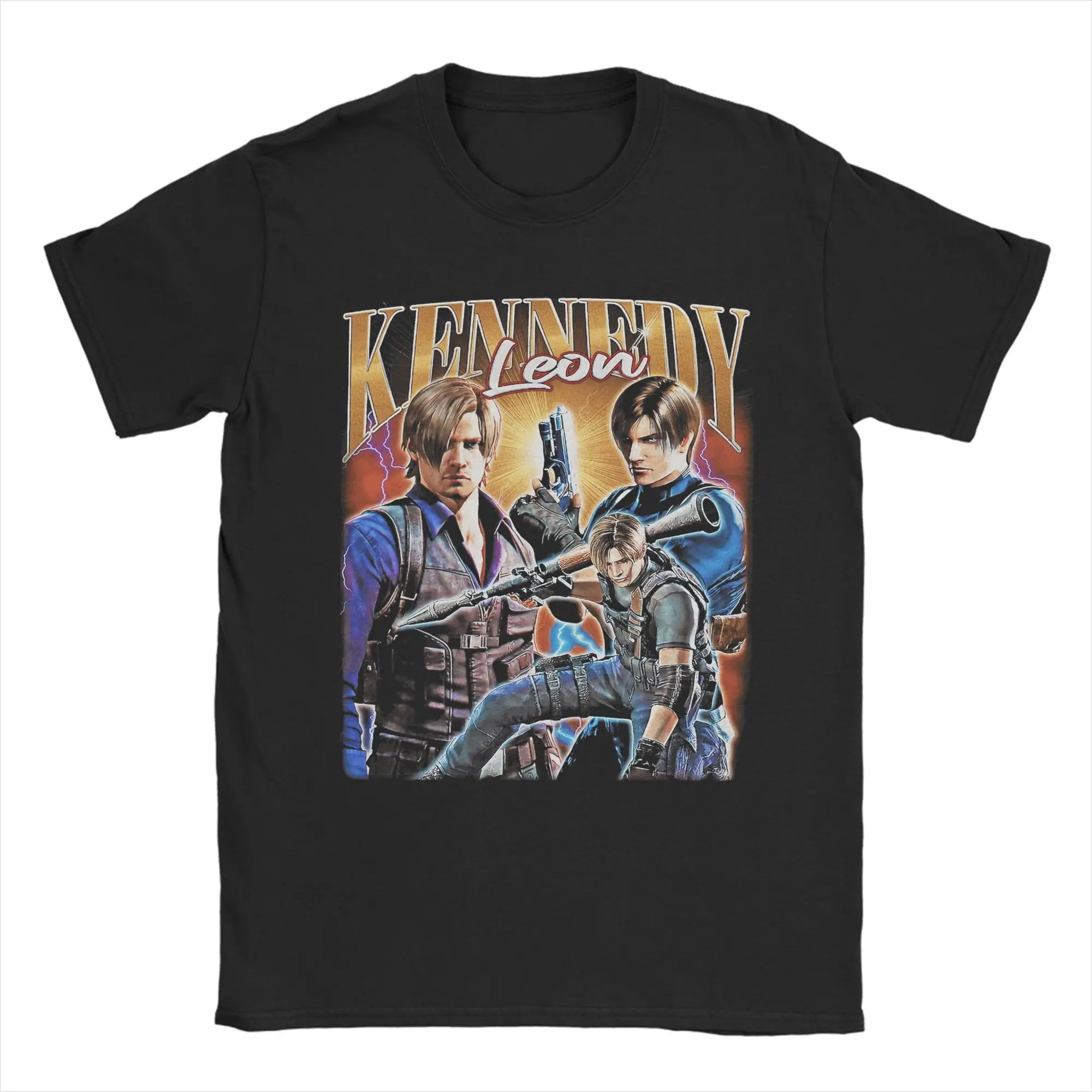 

Men Leon S. Kennedy Retro Bootleg 90s Style T Shirts Pure Cotton Tops Funny Short Sleeve Round Neck Tee Shirt 6XL T-Shirt
