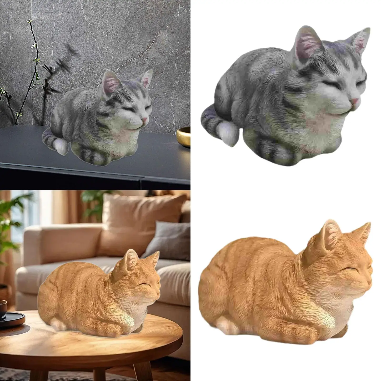 Sleeping Cat Statue Cute Modern Decorative Realistic Kitty Figurine Cat Sculpture for Patio Lawn Mantel Living Room Bookshelf