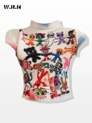 2024 Summer Women Coquette Punk Style Sheath Short Sleeve Skinny T-shirt Sexy Casual Hotsweet Slim Fit Print Club Tees Top