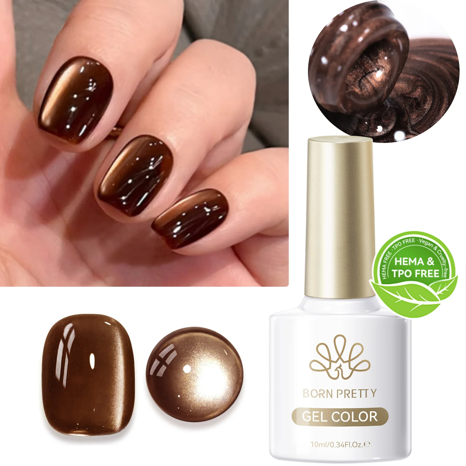 본 프리티 헤마 TPO 프리 10ml 다크 브라운 레드 글래스 비드 캣 마그네틱 젤 네일 폴리쉬 세미 퍼머넌트 소크 오프 UV LED 바니쉬