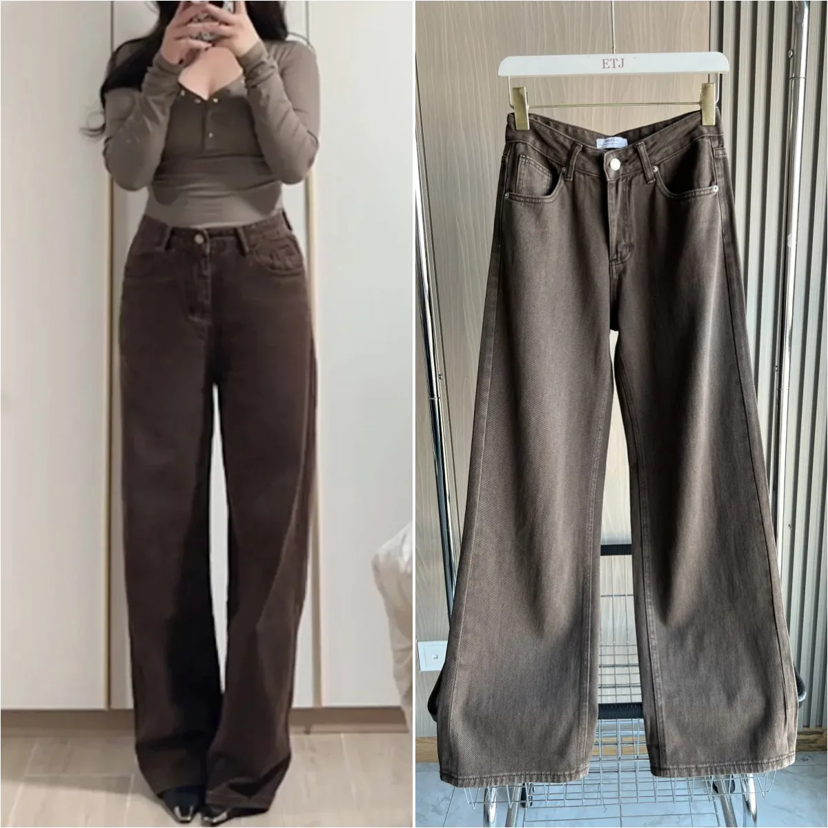 

ETJ 2024 Fall/Winter New Arrival TRAF Women's Classic Casual Loose-Fit Mid-Rise Relaxed Straight Leg Denim Pants 8197229