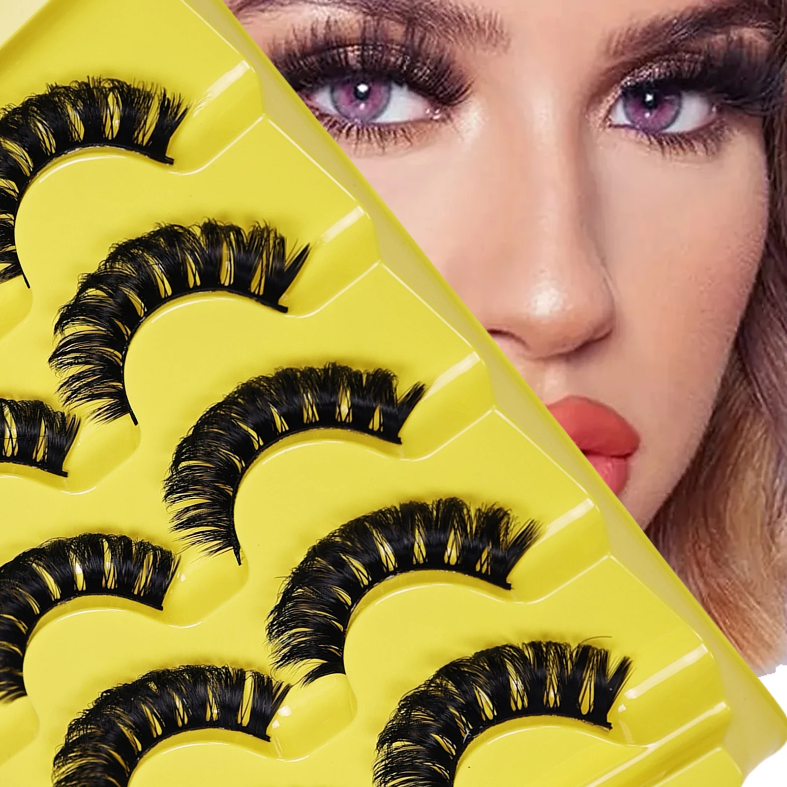 5 Paar DD Curl Russian Strip Künstliche Wimpern, flauschiges Volumen, dramatische, unordentliche künstliche Wimpern für sofortige Augen-Make-up-Transformation