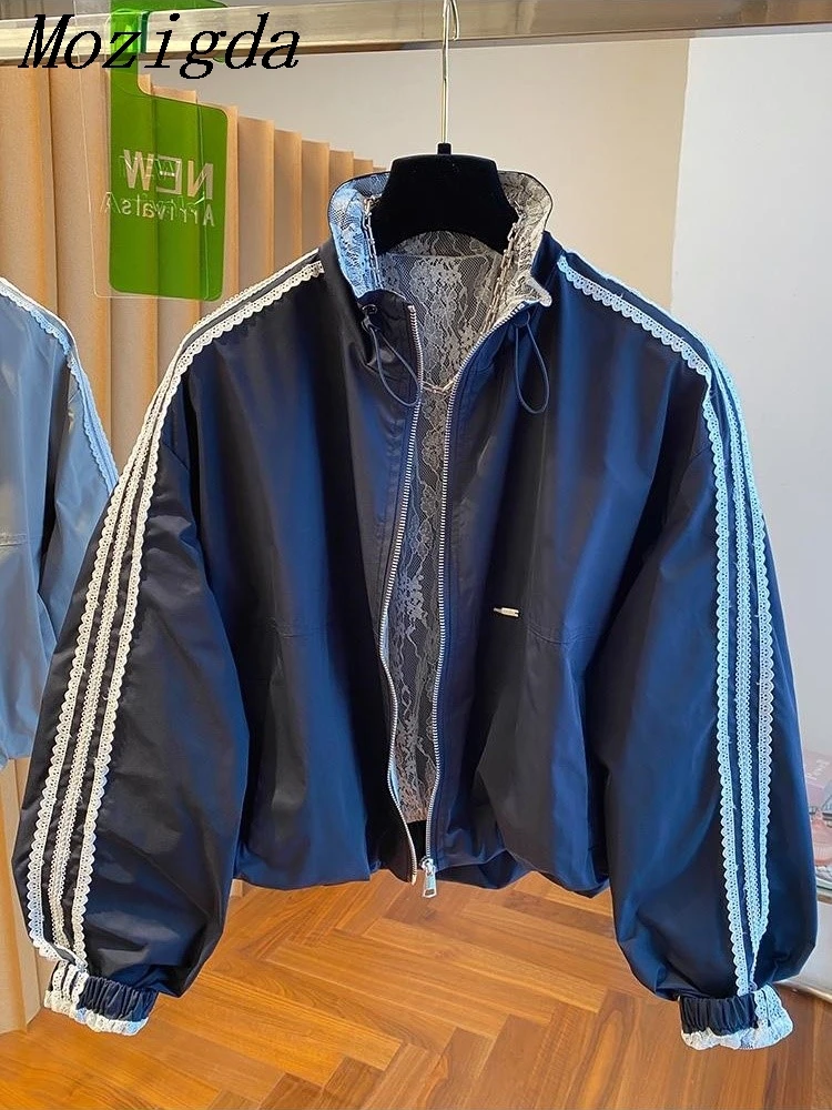 

Осень-зима лоскутная кружевная куртка женская мода корейская молния женское пальто женские пальто куртки топы Chaqueta Mujer