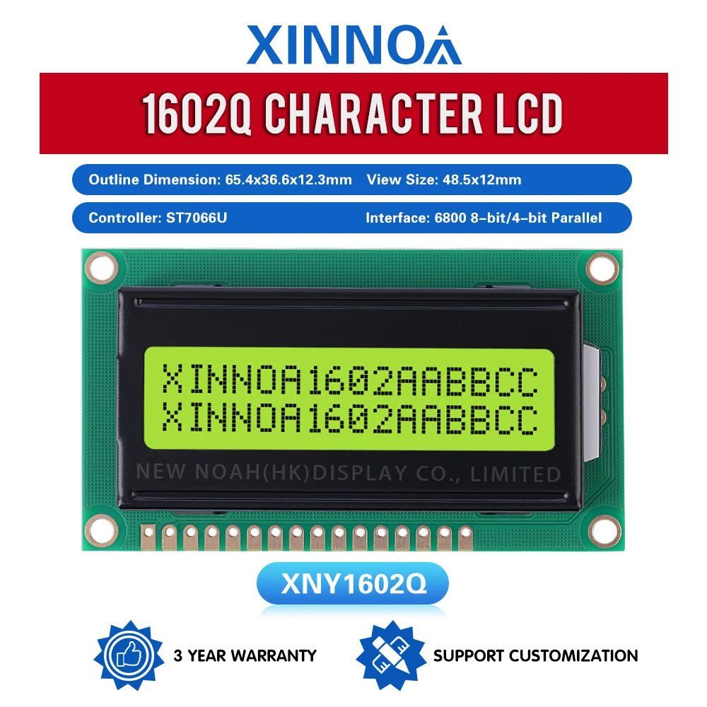 Yellow Green Film 1602Q Alphabet English Font Screen 2X16 LCD Arduino With Led Backlight And Built-In ST7066U Controller