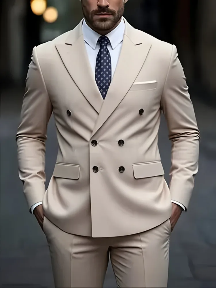 2025 موضة جديدة للرجال مزدوجة الصدر بوتيك بلون الأعمال سليم صالح مكتب العريس الزفاف أفضل للرجل فستان العمل البدلة
