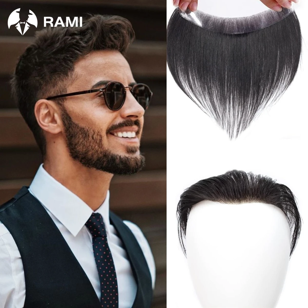 Perucas dianteiras do toupee da base do plutônio para homens, perucas do linha fina, pele fina, cabelo humano 100% natural