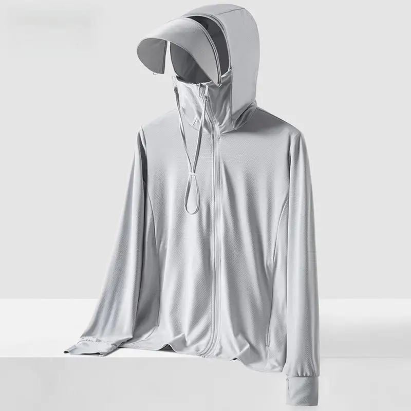 

Upf50+ Outside Solid Sun Protective Clothing Men Summer New Thin Ice Silk Skin Suit Casual Loose Hooded Ultraviolet-proof Coats