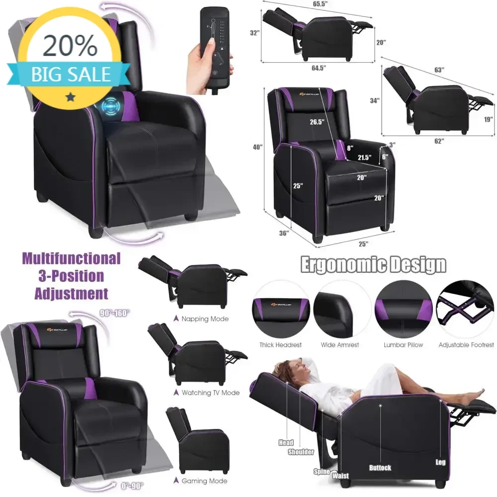 

Бестселлер: эргономичное кожаное игровое кресло-реклайнер для взрослых: регулируемый диван с подставкой для ног, поддержкой поясницы и головы.