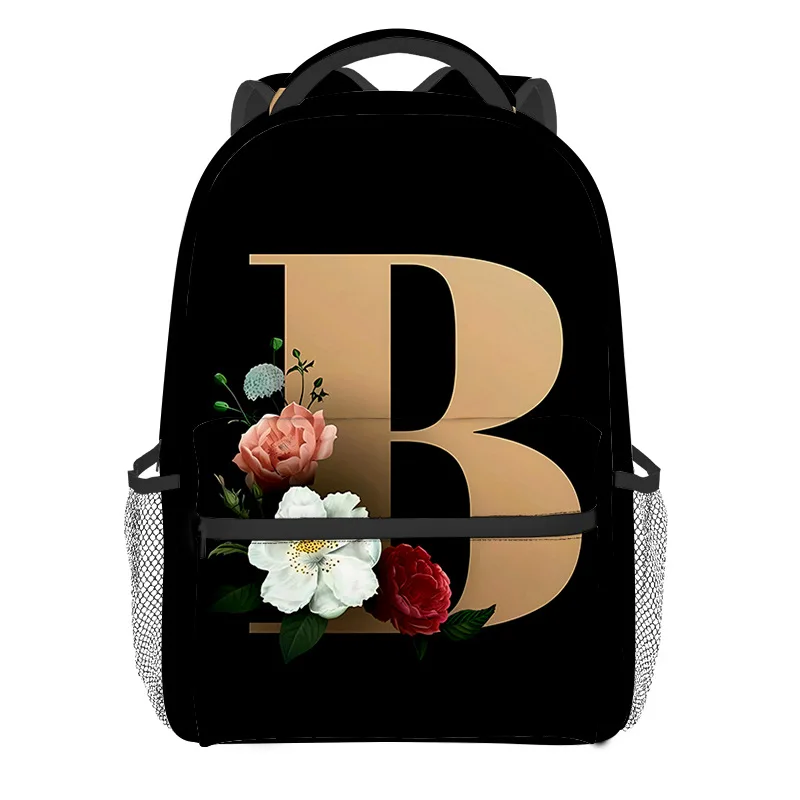 漫画人気の花文字 A-Z 学生ブックバッグノートブックバックパック 3D プリントオックスフォード防水男の子/女の子旅行バックパック