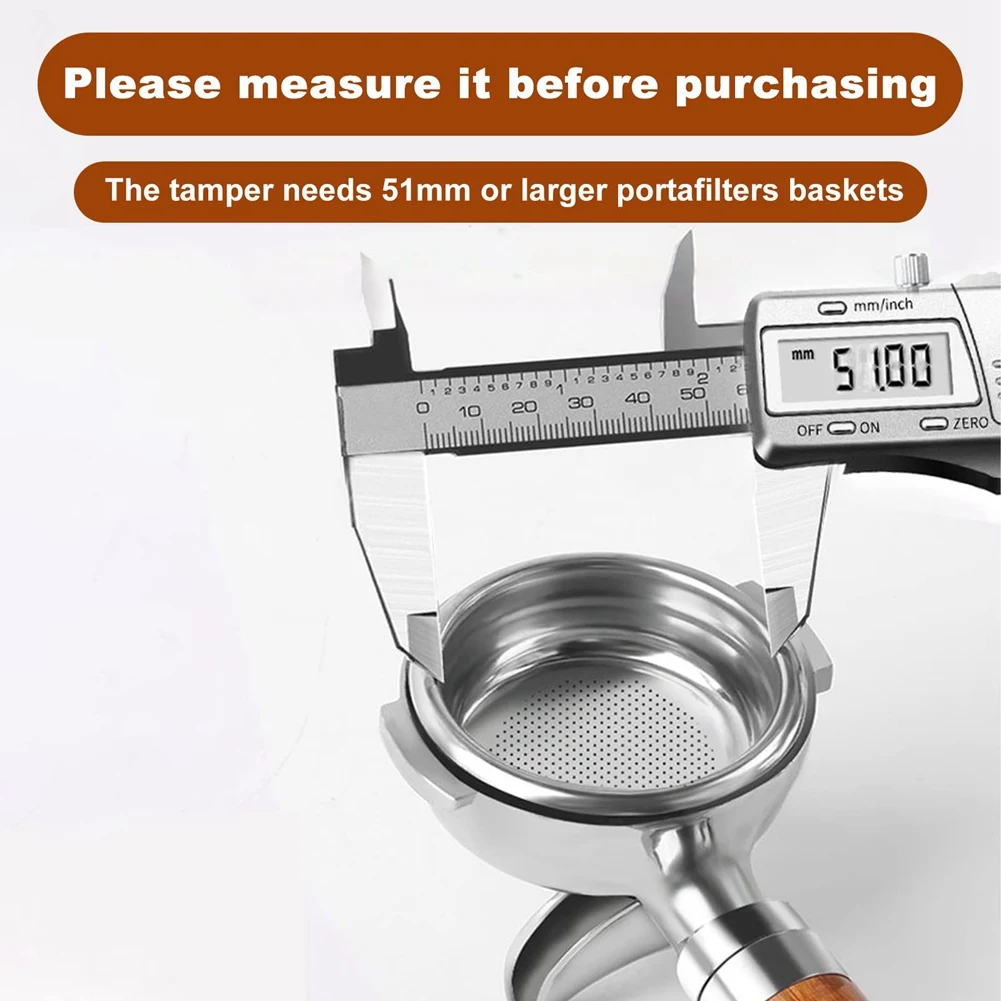 Tamper à café expresso avec polymère inviolable, base plate en aluminium, manche en bois, accessoire pour machines à expresso, 51mm