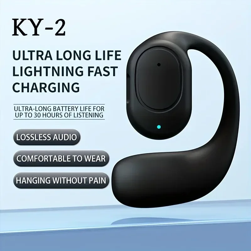 KY2 Single Wireless Earphones Air Conduction OWS Headphone HiFi Ear-Hook Music Sports Noise Cancel Headset For All Smartphones