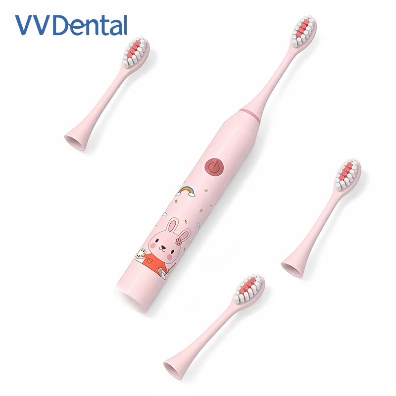 Kid's Electric Toothbrush With Replacement Heads Cartoon Soft Hair Cleaning Children Brush Rechargeable Sonic Toothbrush