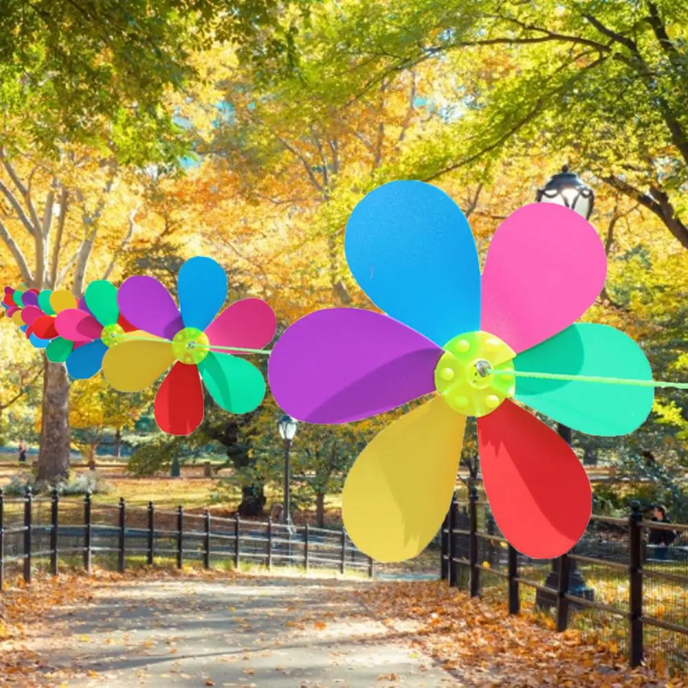 24cm Diameter String Windmill Wind Whirligig 1000cm Nylon Rope Garden Decor Six Colors Rotating Flower With Hanging String Yard